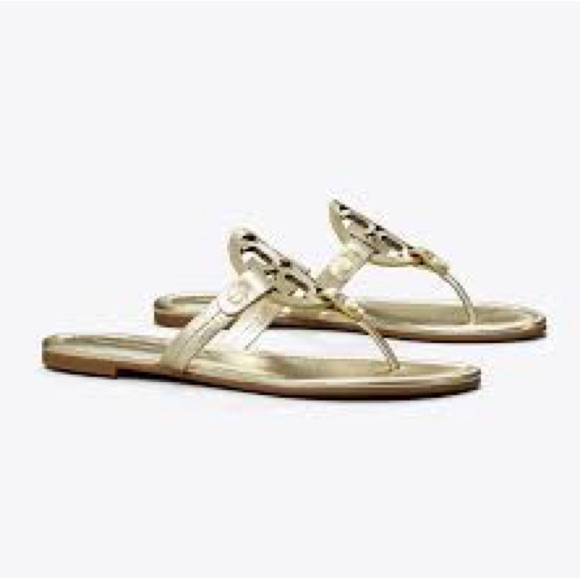 Tory Burch Gold Metallic Leather Miller Women's Sandals Size 9 MSRP $225 - Picture 2 of 12